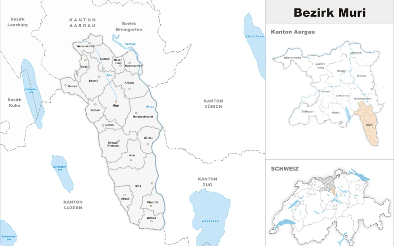 Übersichtskarte des Bezirks Muri, Aargau