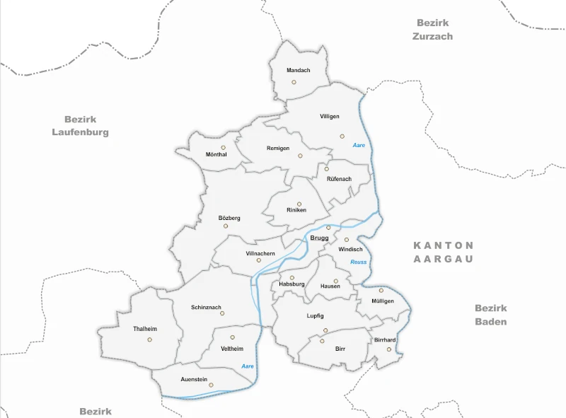 Übersichtskarte des Bezirks Brugg, Aargau