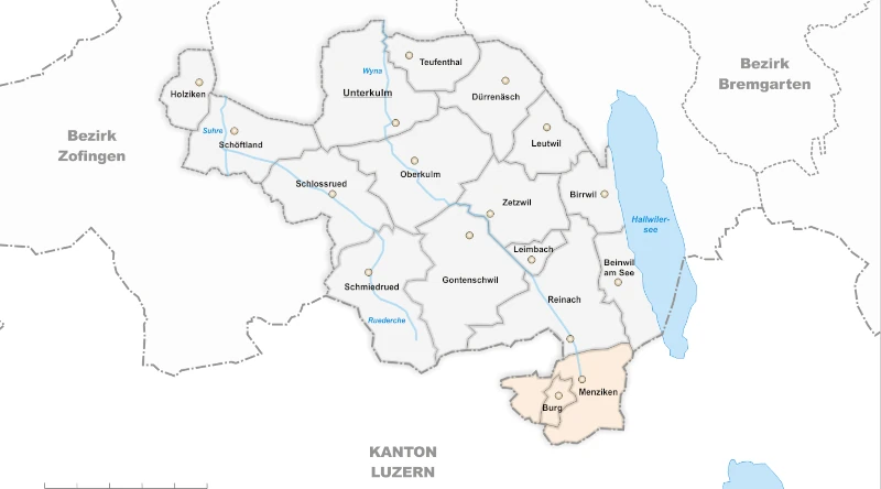 Übersichtskarte des Bezirks Kulm, Aargau